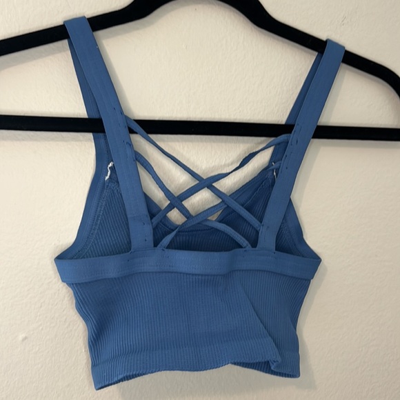 Free People Happiness Runs Strappy Back Crop Tank Blue NWOT XS/S or M/L - Picture 7 of 11